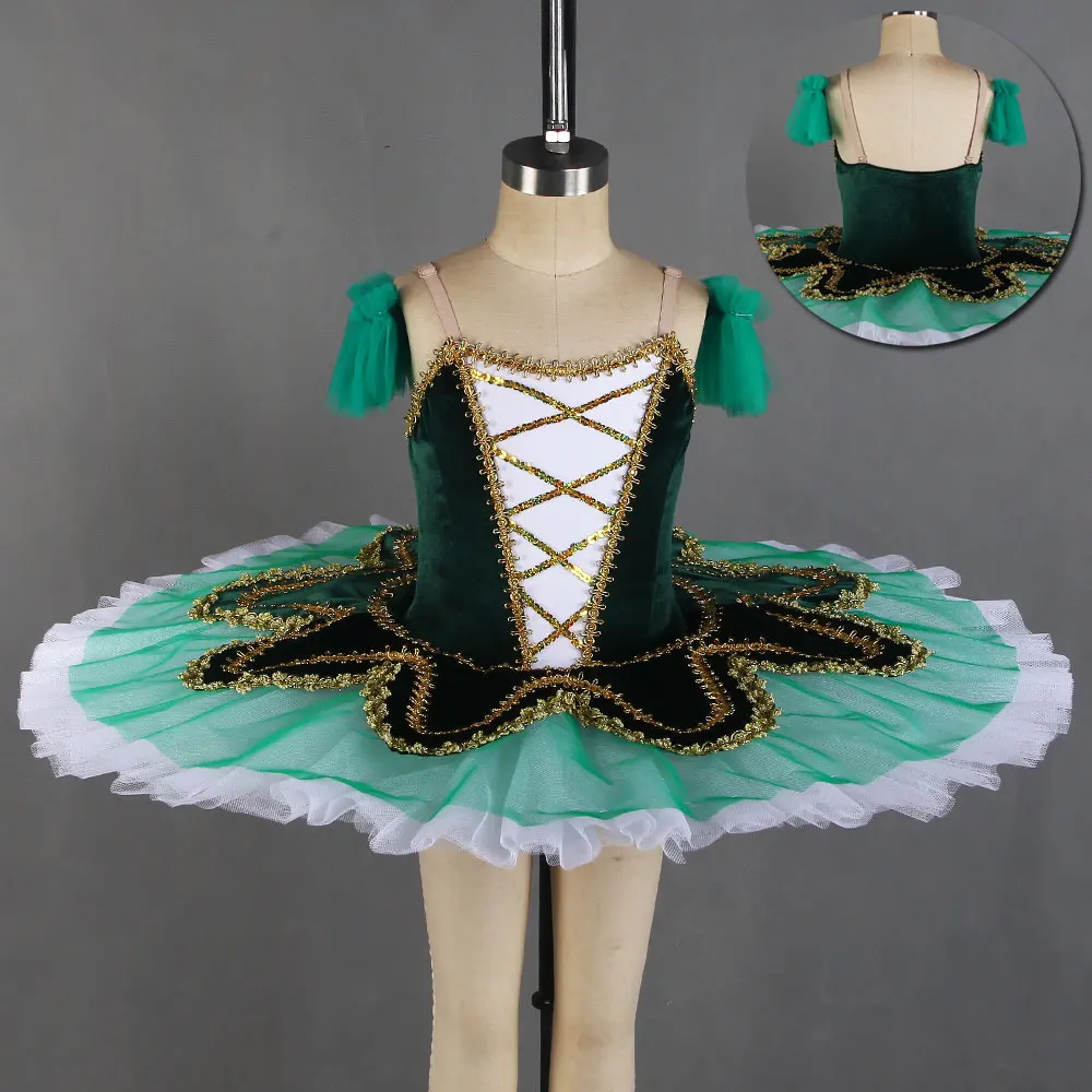 

Зеленая бархатная профессиональная балетная танцевальная пачка костюмы для взрослых девушек соло платье для выступления плиссированная пачка BLL447