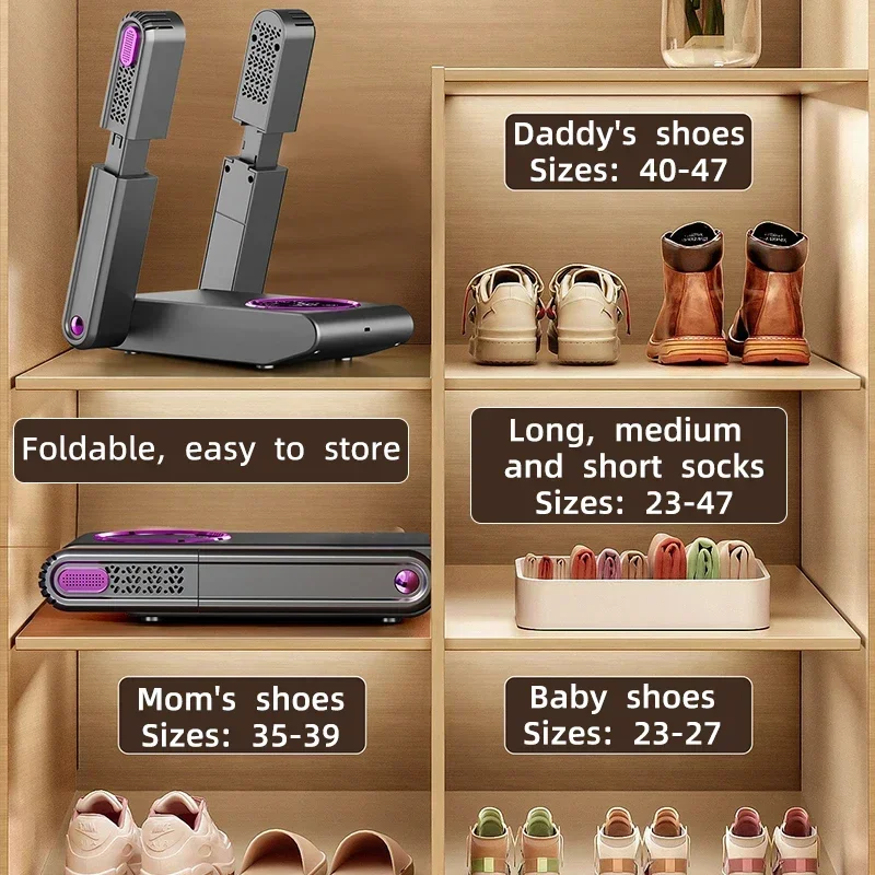 Electric Shoes Dryer 180° Folding Design Smart Temperature Display for Shoes Gloves Hats Socks Ski Boot Slippers Dryer Household 5