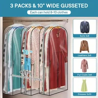 3 PCS 10-Inch Gusseted Garment Bags Clear Waterproof Suit Covers for Storage Hanging Zipper Clothing Protection Hanging Organize 1