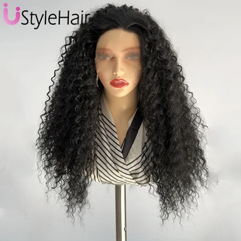 Bouncy Curly Wig for Black Women Glueless Long Curly Lace Front Wig Heat Resistant Synthetic Hair T Part Daily Used Jerry Curly