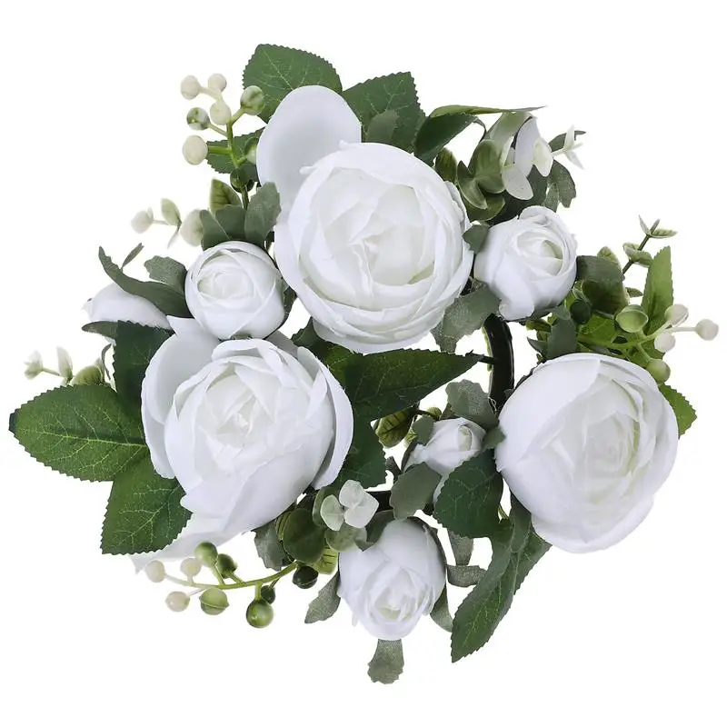 

Candle Ring Wreath Artificial Flower Candle Ring for Wedding Table Party Artificial Rose Candle Ring