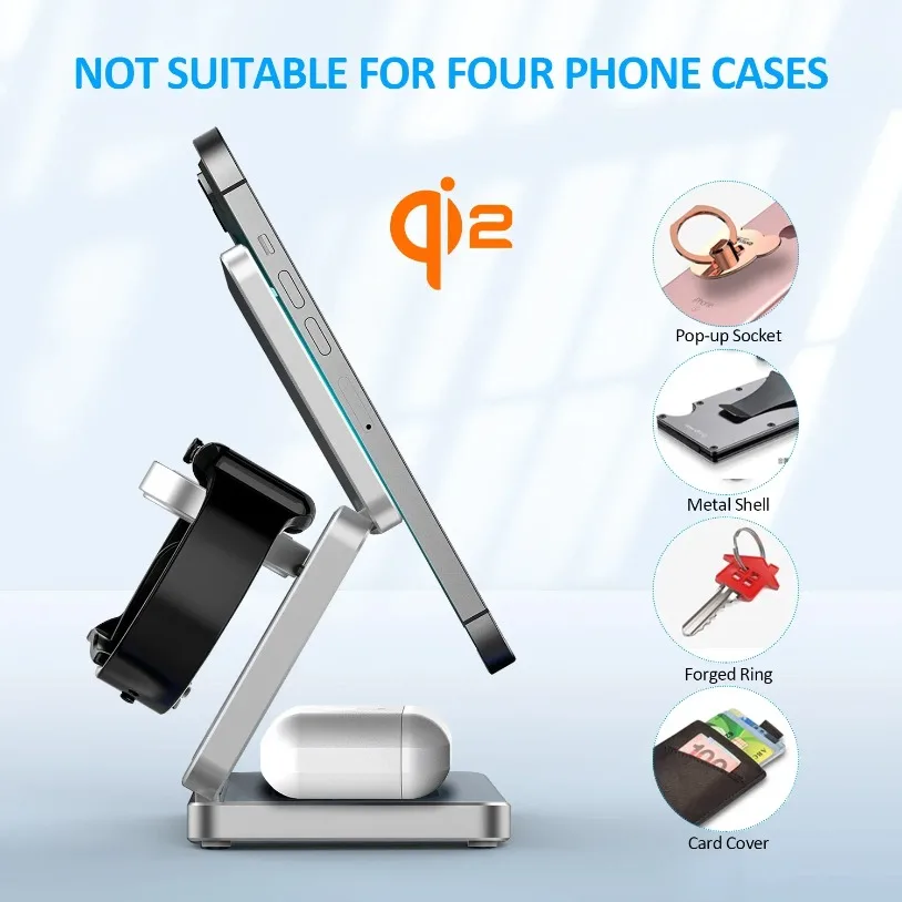 VIKEFON Qi2 3 in 1 15W Magnetic Wireless Charger for Iphone 17-12 Fast Charging Folding for Apple Watch Airpods Wireless Charger