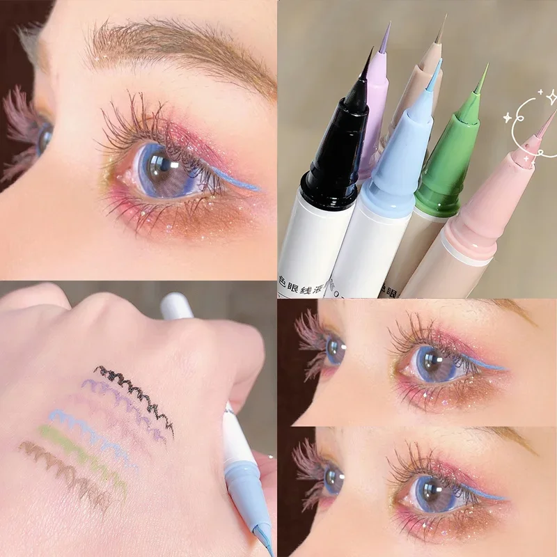 Matita Per Eyeliner Verde Blu Nero 6 Colori Cute Bear Waterproof Lasting Rainbow Matte Liquid Eyeliner Pen Eyes Makeup Cosmetic
