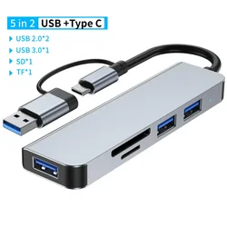 Enhanced USB-C Adapter Docking Station with Multi-Port Hub and Card Reader (5 in 2 SD)