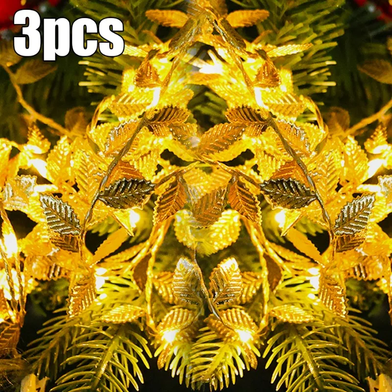 

2M Artificial Leaf Rattan Light String Golden Fairy Lights Battery Box Powered New Year Home Party Xmas Tree Decor String Lamps