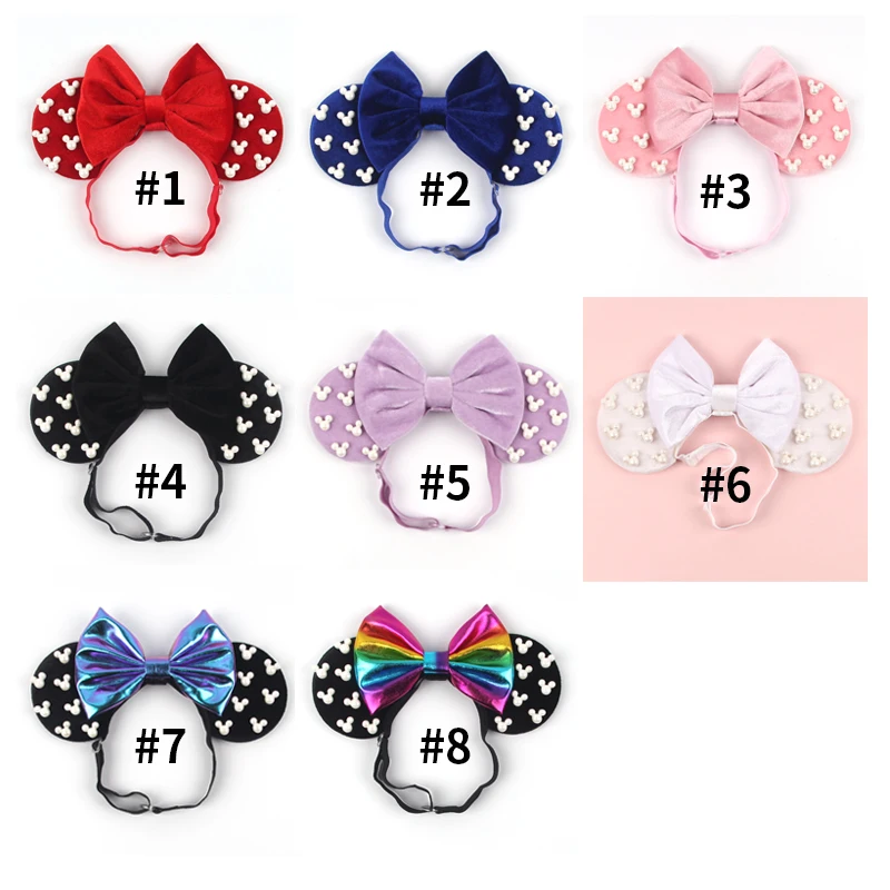 Niedliche 3,3" Minnie-Mickey-Ohren-Stirnbänder aus elastischem Material, modische Glitzer-Haarbänder für Neugeborene, verstellbare Haarbänder, Baby-DIY-Haaraccessoires für Festivals und Reisen. – Detail 4