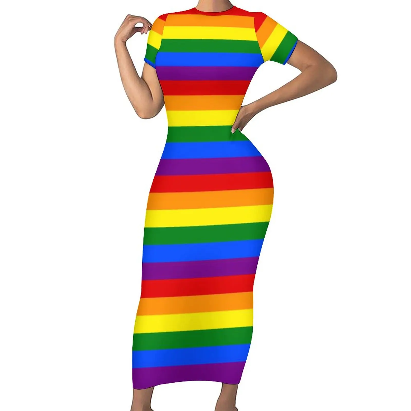 pride dress Progress Flag Rainbow Gay Lesbian Transgender Bisexual LGBTQ Pattern Women's Sleeveless V Neck Maxi Dress for Party Travel : Clothing, Shoes & Jewelry quality Italian Fabric Rainbow dress women Pride clothing