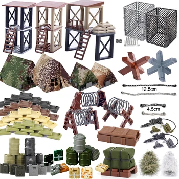 Military Scene MOC Building Blocks Toy Accessory Soldier Figure Barbed Wire Sandbag Tent Medical Box Chain 30104 Roadblock K042 1