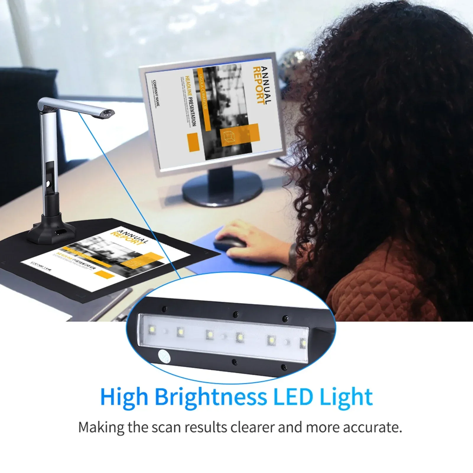 Book Document Camera Scanner Book Capture Scanner Machine Capture A3 HD USB 2.0 with LED Light for ID Cards Passport Books BK52