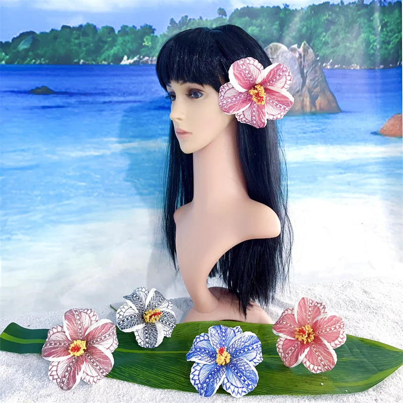 Fashion 10 Pcs Hibiscus Flower Hairpins Floral Brooches Pin Samoan Polynesia Hair Clip 4.3 Inch Hair Accessories For Girl Bridal