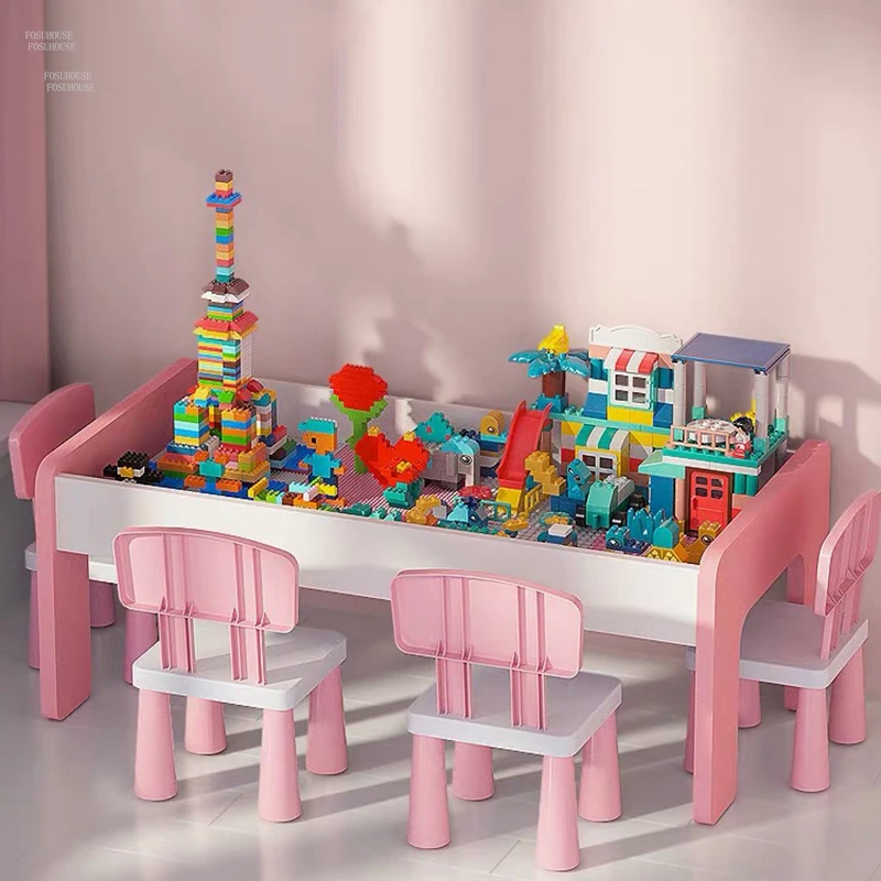 Kinder tische Multifunktion baustein Tisch große Jungen montiert Lernspiel zeug Schreibtisch nach Hause Kinder Schreibtische
