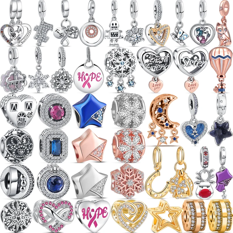 925 Silver Friendship Family Tree Snowflake Shiny Zircon Star Hollow Pave Beads Fit Original Pandora Charms Bracelet DIY Jewelry