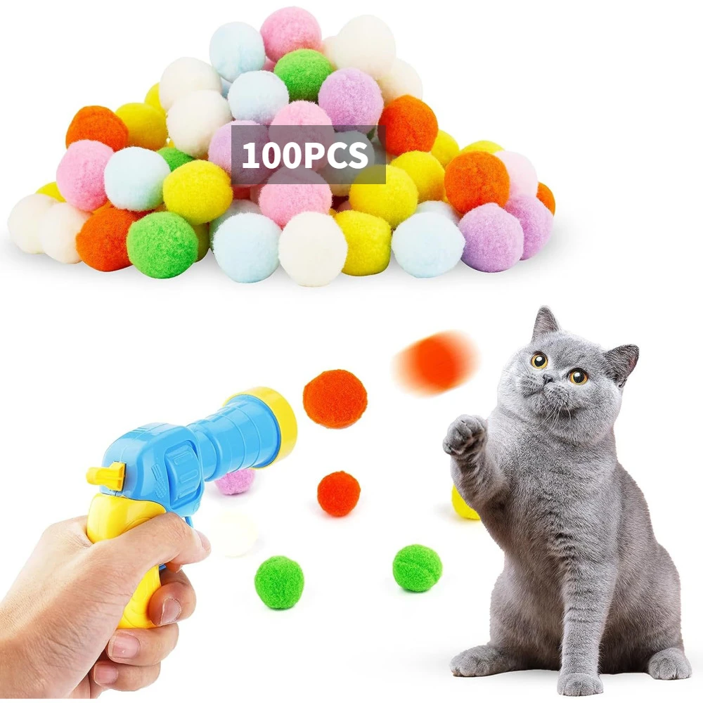 Pistolet de tir en peluche pour chats, jouets interactifs pour chatons, mini lanceur de pompons, jeux pour animaux de compagnie, accessoires pour animaux de compagnie, fournitures d'intérieur pour chats, auto-jeu 1