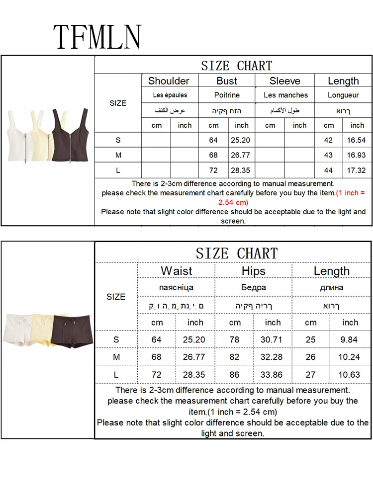 TFMLN 2025 Summer Women Tank Top Short Sets Fashion Sporty Zipper Square Collar Top Drawstring Mini Shorts Causal Outfits