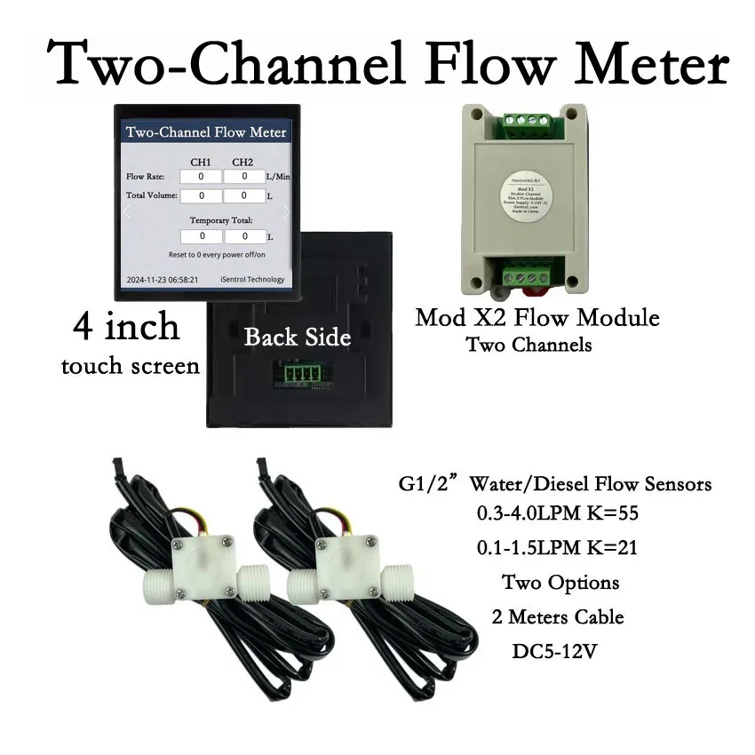 Digital Flow Meter Two Way Flowmeter Two Hall Flow Sensors Measurement Multi Sizes Flowsensor For Water Diesel