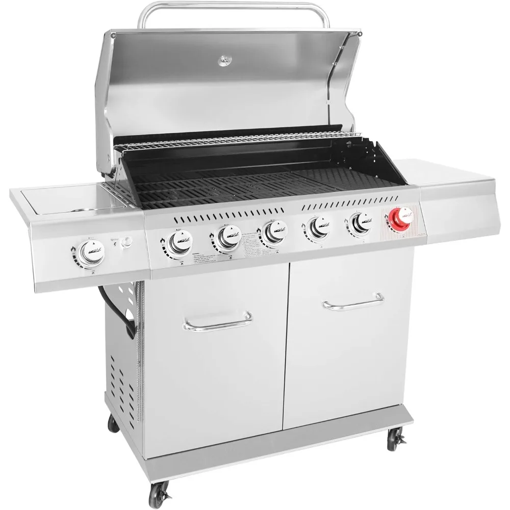 

Royal Gourmet GA6402S Stainless Steel Gas Grill, Premier 6-Burner Propane BBQ Grill with Sear Burner and Side Burner, 74,000 BTU