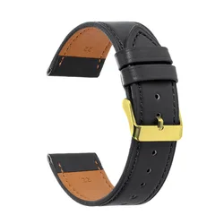 Elegant Leather Watch Strap - Soft, Universal, Fashionable Watchband for Men and Women in Black, Blue, or Brown (Black - Gold)