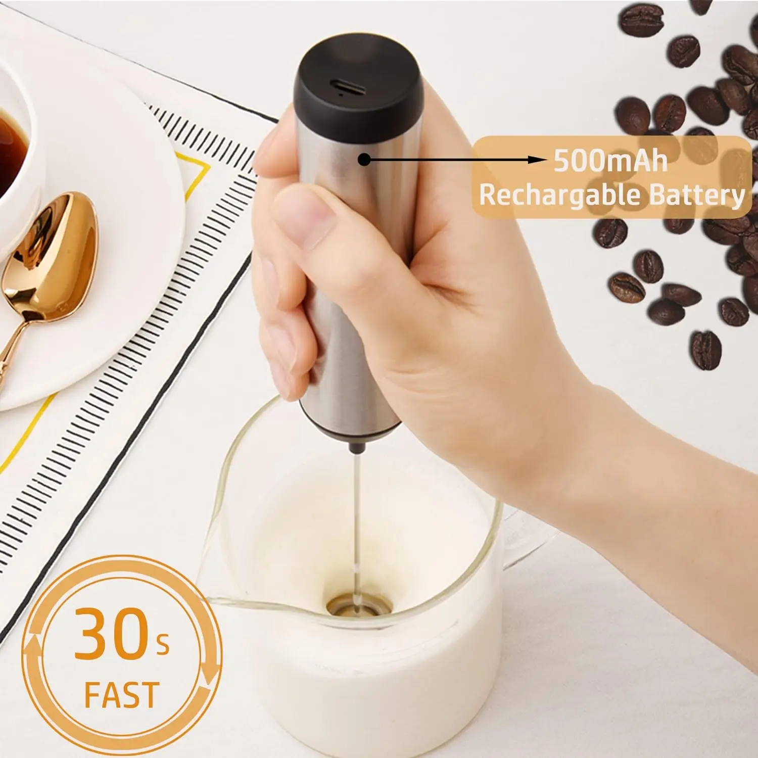 Type C Electric Milk Frother Foam Maker Rechargeable Handheld Whisk Foamer High Speeds Blender Coffee Cappuccino Frothing Wand