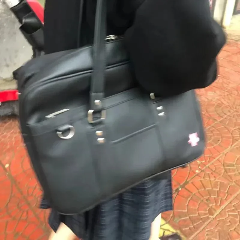 2024 New Women Japanese JK Uniform PU Bag Student Commuter School Bag Large Capacity One Shoulder Straddle Bags Handbag ToteBag 3