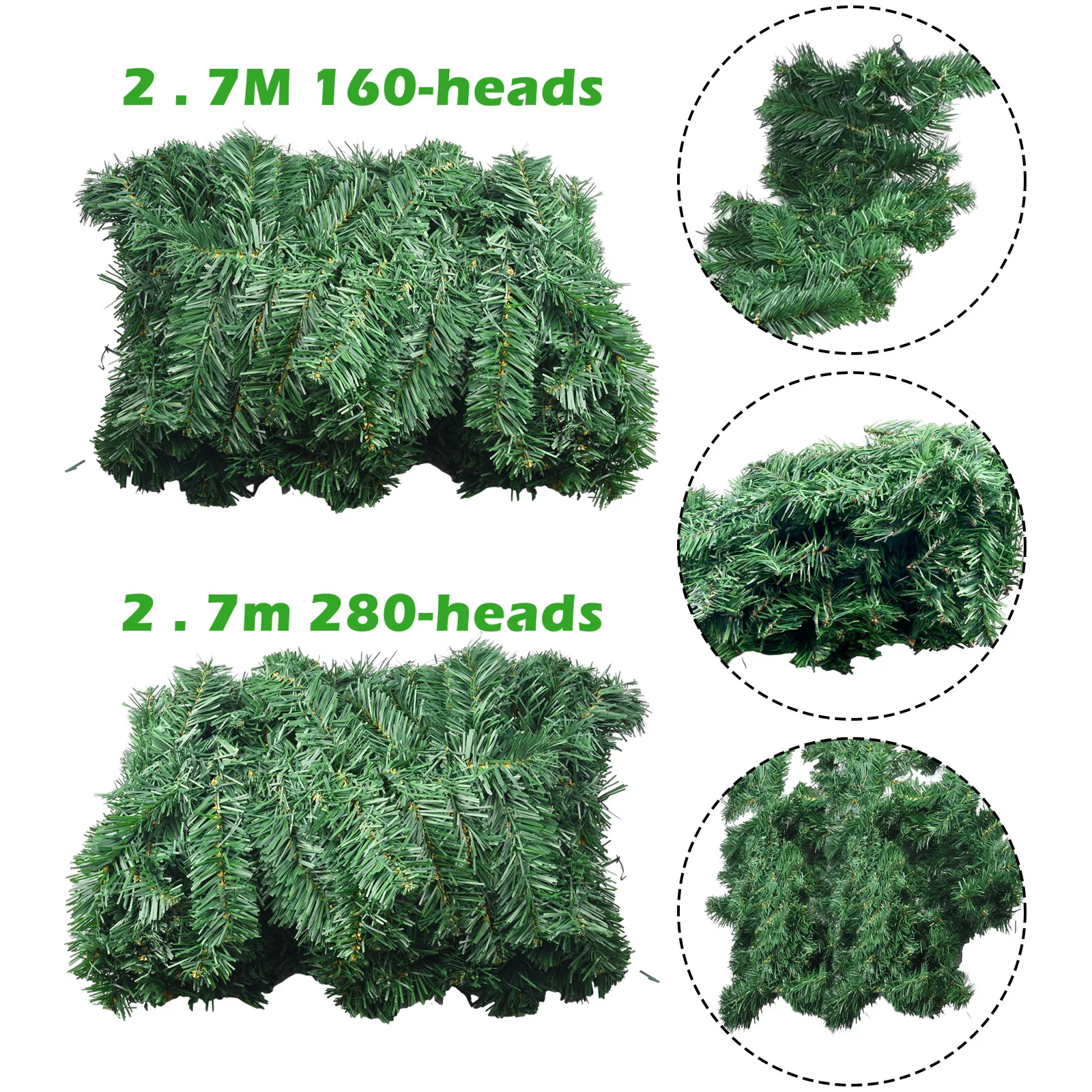 

2.7M Artificial Green Christmas Garland Wreath Christmas Pine Tree Rattan Ornament Xmas Tree Rattan Banner Hanging Ornament