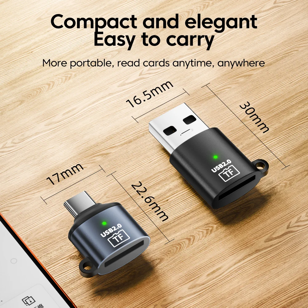 타입-C 2.0 카드 리더 TF 미니 자동차 메모리 카드 리더 아이폰 17 16 15 PC USB 2.0 카드 리더 (마이크로 TF 지원)