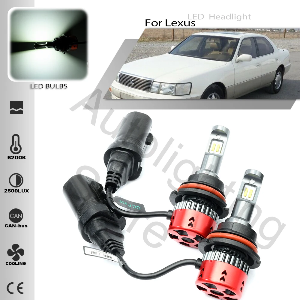 

2PCS 9004 HB1 P29t LED Headlight Bulbs For Lexus ES250 LS400 1990 1991 1992 1993 hi/lo high low Beam 6500K White Canbus 45W