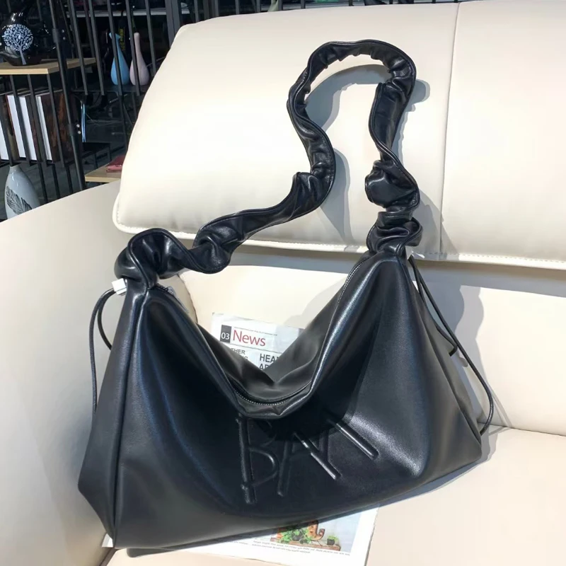 

Korean Casual Pillow Bags For Women Luxury Designer Handbags And Purses 2023 New In PU Letters Ruched Straps Underarm Shoulder