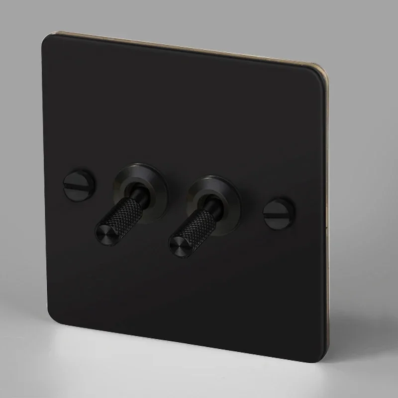 Black Stainless Steel Panel Wall Toggle Switch 1-4 Gang 2 Way Retro Brass Light Switch Usb Outlet 110-250 V