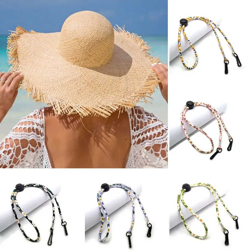 Two Hooks Windproof Hat Strap New Anti-lost Adjustable Hat Retainer Flower Pattern Chin Cord Sunhat
