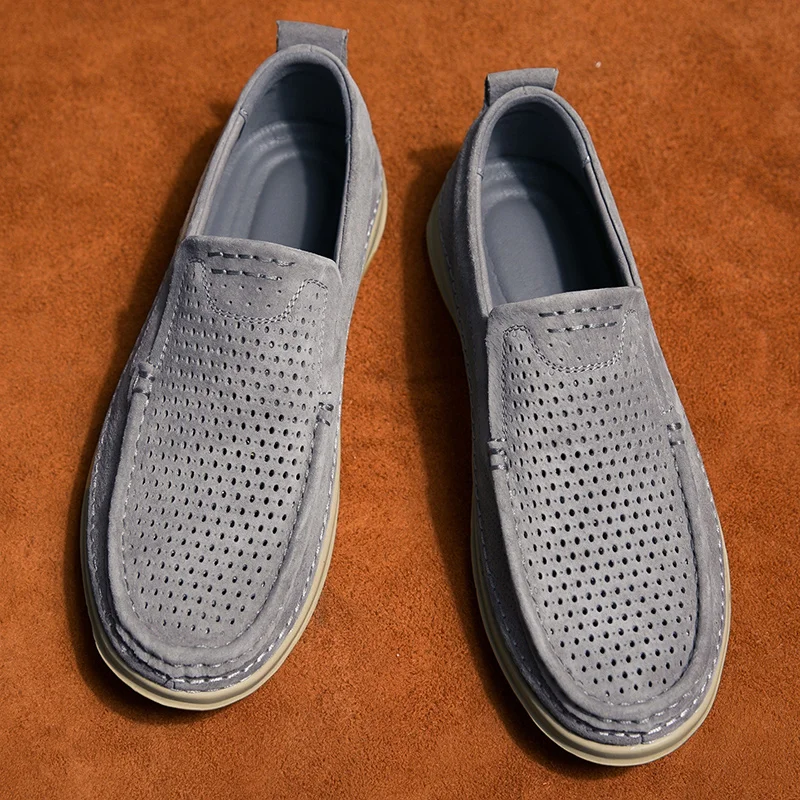 Men's casual shoes, breathable and soft in summer, luxury brand suede leather, men's yacht shoes