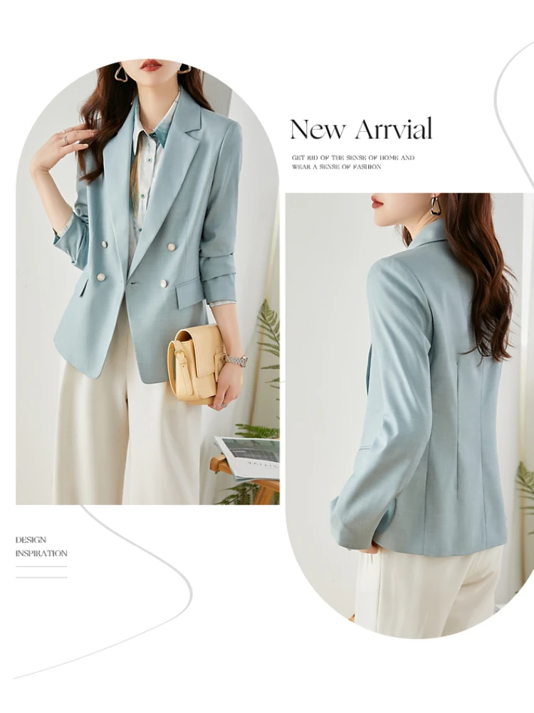 Vimly Office Ladies Business Work Suit Jacket for Women 2023 Spring Summer Fashion Double Breasted Slim Waist Casual Blazers