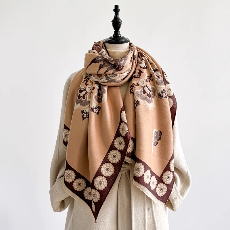 Elegant Plaid Design Scarf Imitation Cashmere Soft Warm Versatile Shawl Coldproof Windproof Blanket Scarf for Autumn Winter