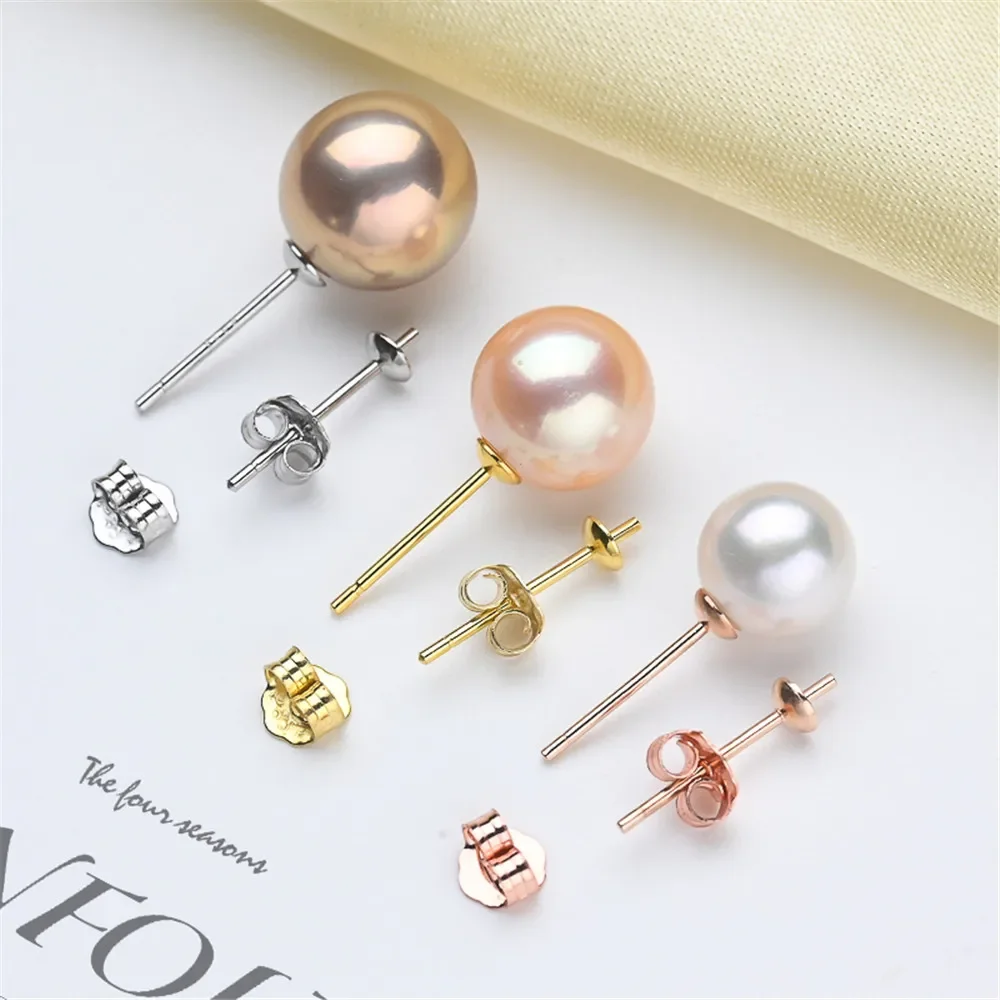 

S925 Sterling Silver Pearl Beads Stud Earrings Setting Base Diy Jewelry Making Findings&amp Components