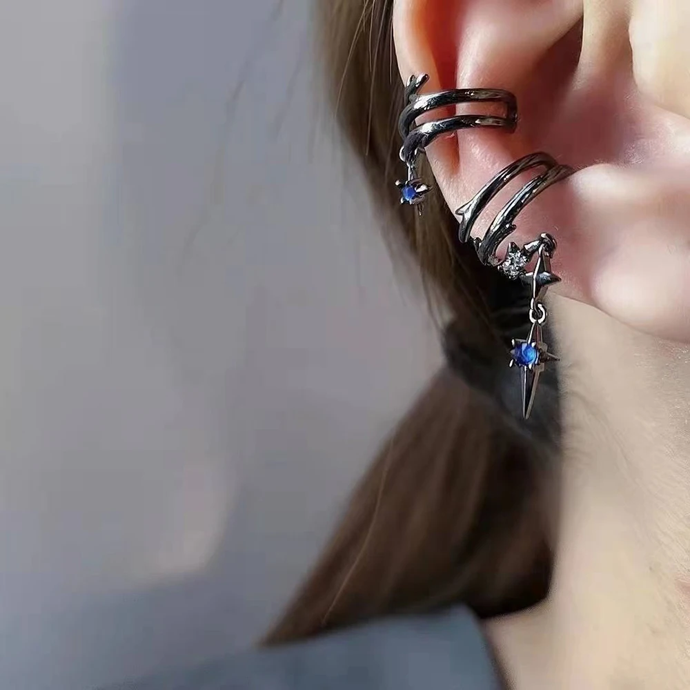 new dark style thorn asymmetrical ear clip for women, simple and versatile earrings without ear holes, high-end and elegant