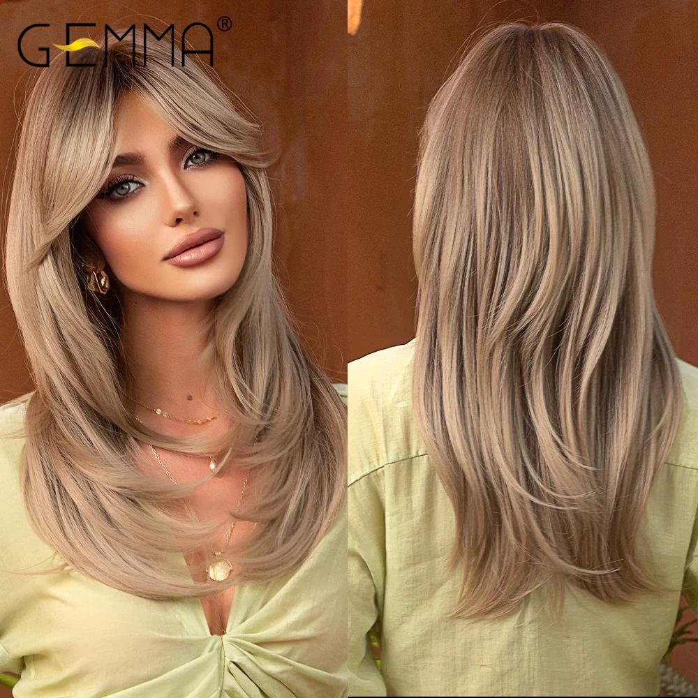 Blonde Wig Natural Bangs Long Blonde Wigs Bangs Bangs Wig Ombre