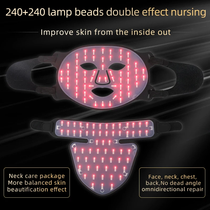 4 Colors Silicone LED Face Mask with Neck LED Red Light Photon Infrared Therapy Flexible Facial Mask Repair Skin Brighten Skin
