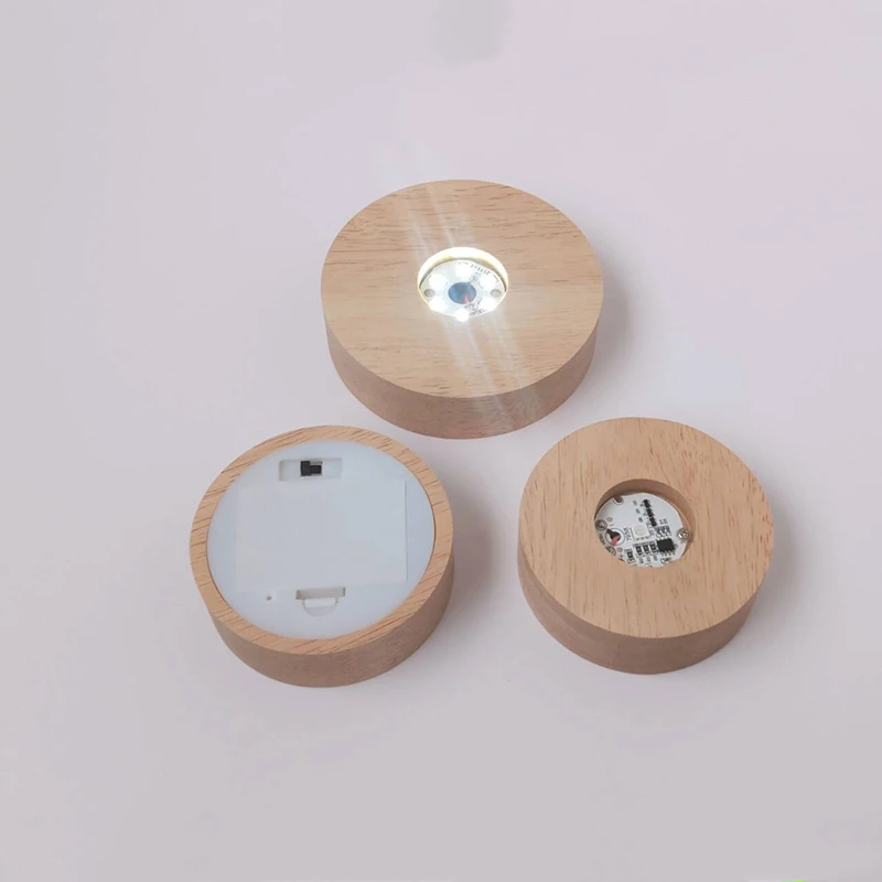 Crystal Resin Quartz Balls Sphere Holder Wooden Display Stand Warm White Color Led Lights Powered AAA Batteries