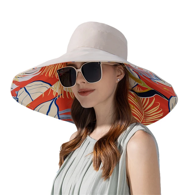 Women Summer Double-sided Wide Brim Hat Sun Protection Flower Beach Cap Lady Outdoor Elegant  Sunscreen Headgear Wholesale New 2