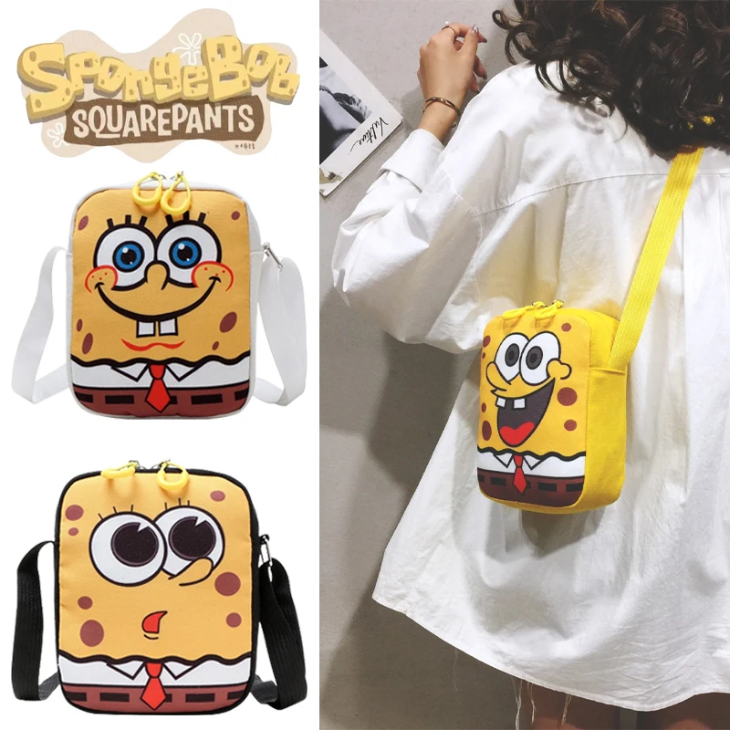 Spongebob Borsa A Tracolla Cartoon Anime Crossbody Bag Girl Canvas Messenger Bambini Mini Cute Phone Purse Casual Zipper Handbag