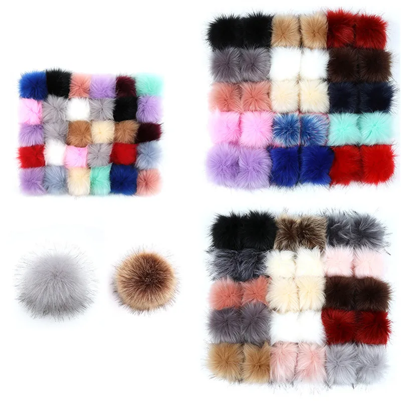 DIY Hairball Hat Fur PomPom 6pcs 8cm pom poms craft supplies Fake Fox Fur Pom Pom Balls With Rubber Band Buttons Handmade Knit Clothing Hat Accessories