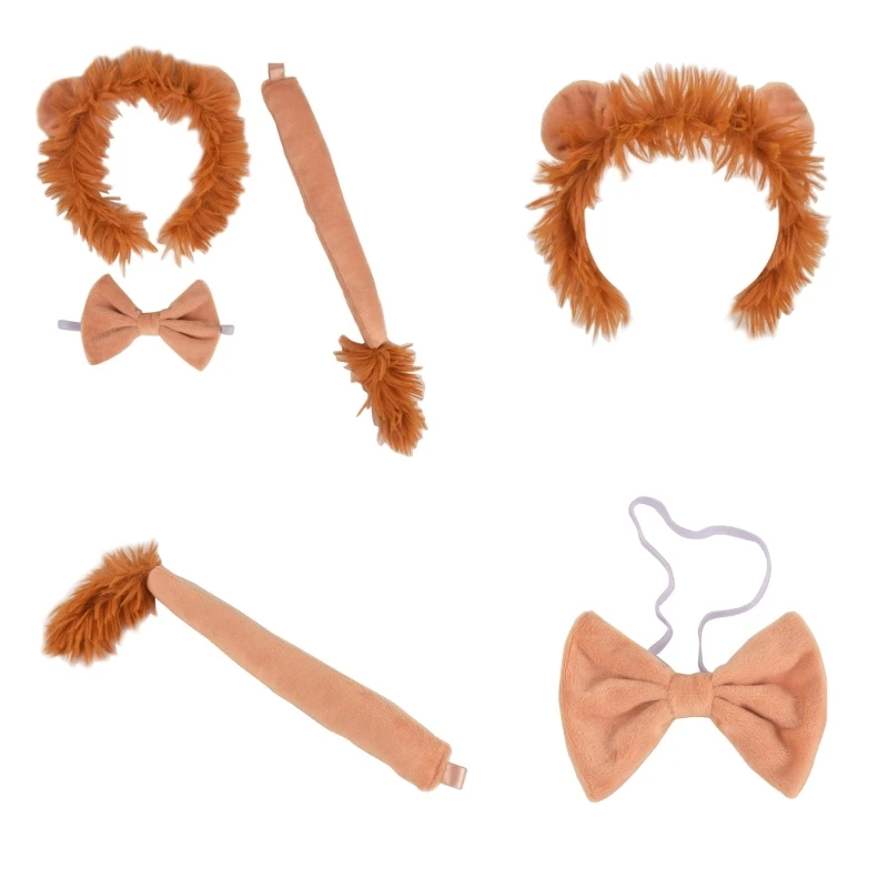 Lion Costume Accessories Set Lion Ears Headband,Bowtie Tail Animal Dress Up cat ears and tail set furry cat ears headband tail halloween cosplay costume