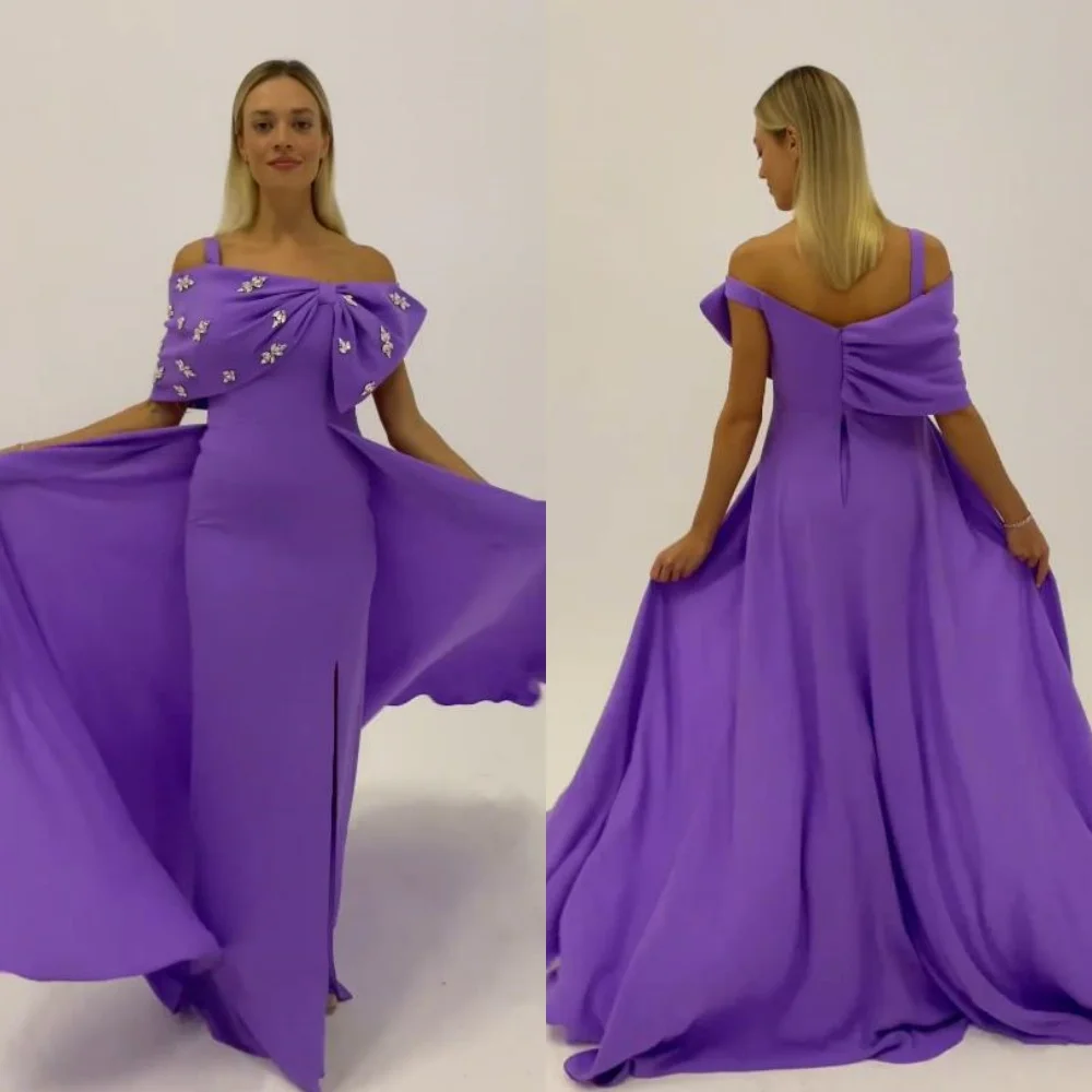 

Prom Dress Jersey Sequined Bow Ruched Cocktail Party A-line One-shoulder Bespoke Occasion Gown Long Dresses Evening Saudi Arabia