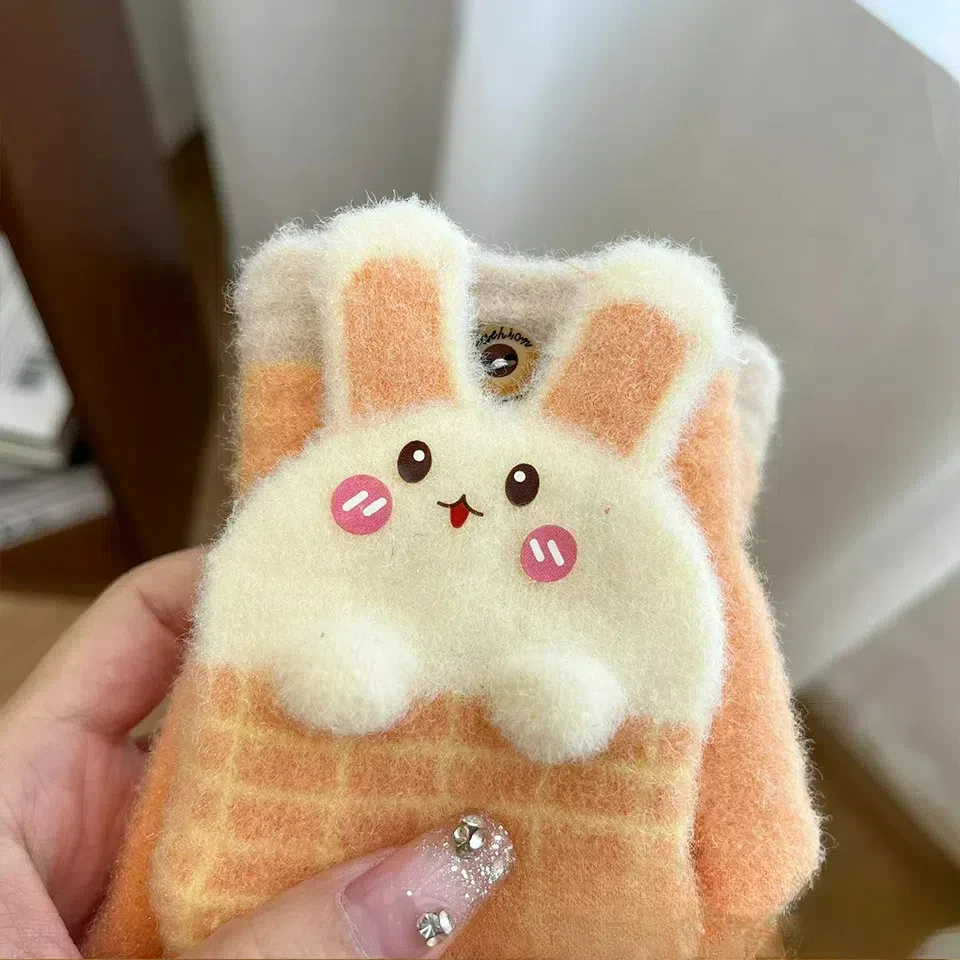Half Finger Flip Kids Thick Warm Gloves Autumn Winter 4-12years Children's Wool Knitted Gloves Flip Fingerless Rabbit