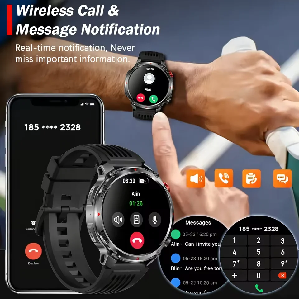 2026 New T-Rex3 Ultra 1100Mah Military Smart Watch Men 1.7"AMOLED GPS Path 5ATM Waterproof Compass LED Flashlight Smartwatch iOS 5