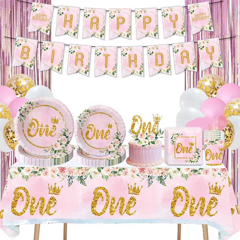 trainer duif werkgelegenheid Roze één jaar oude verjaardag themafeest wegwerp servies servet gelukkig  verjaardagsfeestje decor kids meisje baby shower| | - AliExpress