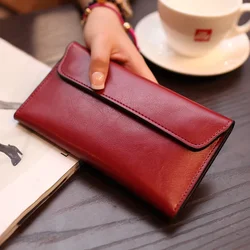 Brand Genuine Leather Women Wallet Long Thin Purse Cowhide Multiple Cards Holder Clutch Bag Fashion Standard Wallet