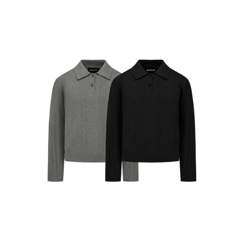 Polo in maglia jacquard da uomo, retrò, a maniche lunghe, con risvolto