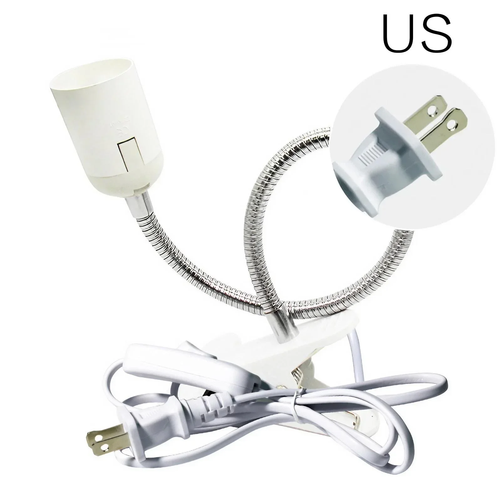 360 Degree Flexible Desk Lamp Holder E27 Light Base Socket Gooseneck Clip-on Cable with Power On Switch for Home