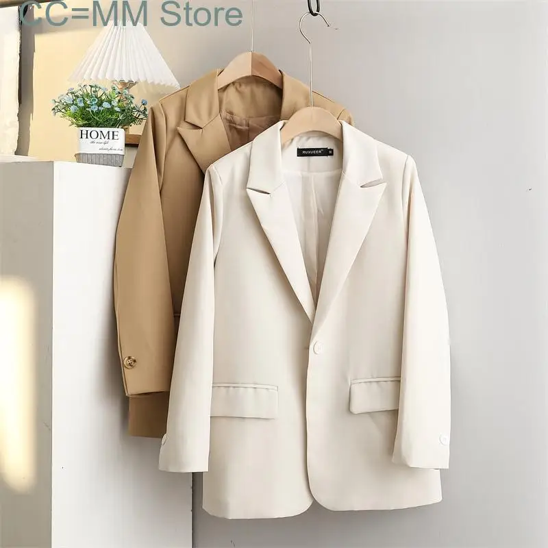 New Spring Jacket Women Blazer Office Business Top Suit Long Sleeve Black Beige Single Button Pockets Blazers spring summer women s clothing blazers business solid loose pockets notched button straight intellectual sweet fashion casual