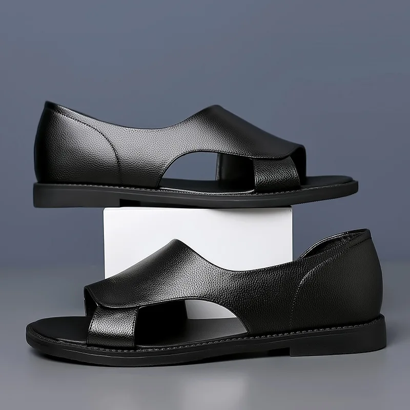 Summer New Large Size Beach Men's Shoes Leather Shoes Men's Leather Shoes Men's Casual Men's Sandals Non-slip Outerwear Shoes